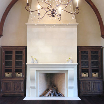 Elegant Tall Limestone Fireplace