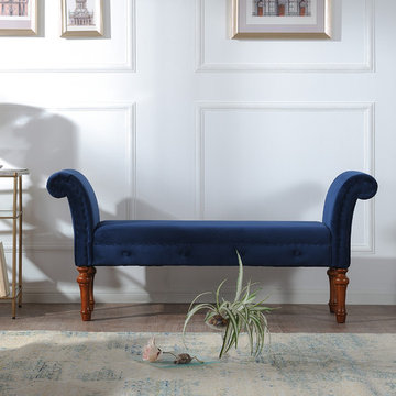 Elise Roll Arm Entryway Bench, Navy Blue