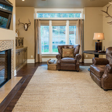 Elk Country Estate_French Country_Office with Fireplace and Built-in Cabinets