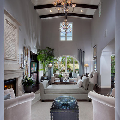 Trendy living room photo in Denver with a standard fireplace