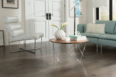 Living room - contemporary medium tone wood floor and gray floor living room idea in Houston
