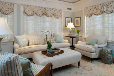 Example of a mid-sized classic carpeted living room design in Other