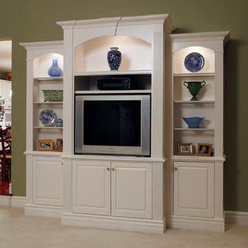 Entertainment center with decorative shelving