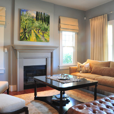 Living room - mid-sized traditional living room idea in Vancouver with blue walls