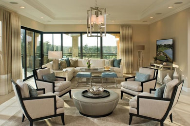 Example of a large transitional living room design in Miami