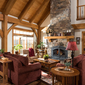 European Inspired Timber Frame Home - Country Great Room