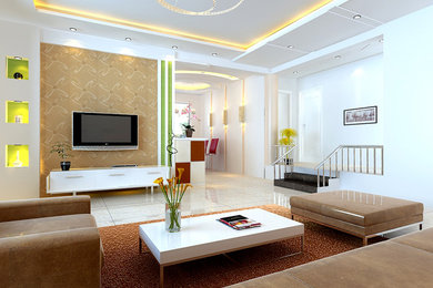 Imagen de salón moderno con paredes blancas