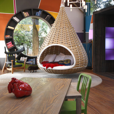 Living room - contemporary living room idea with no fireplace and no tv