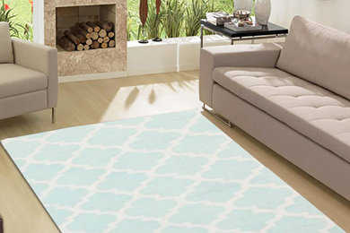 FABULOUS COTTON DESIGNER RUG TURQUOISE / WHITE