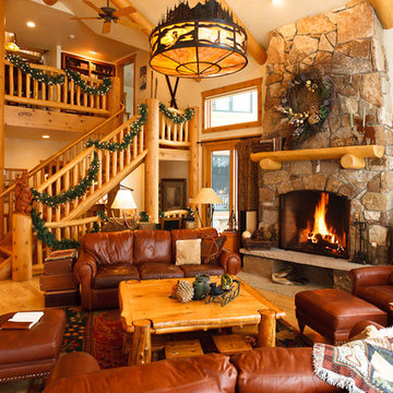 Family Room and Log Staircase