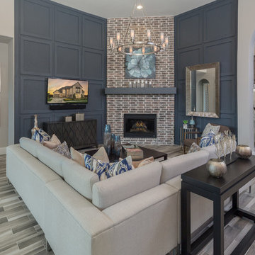 Family Room with Red Brick Fireplace