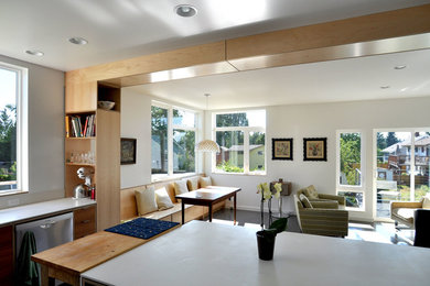 Example of a trendy living room design in Seattle