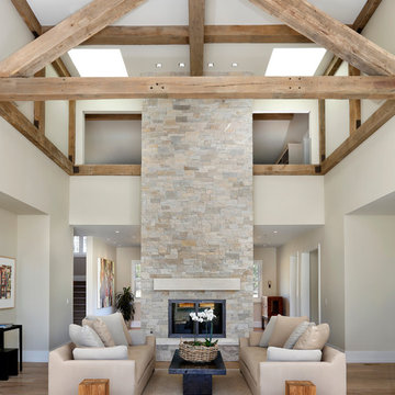 75 Farmhouse Living Room With A Stone, Modern Farmhouse Fireplace Ideas