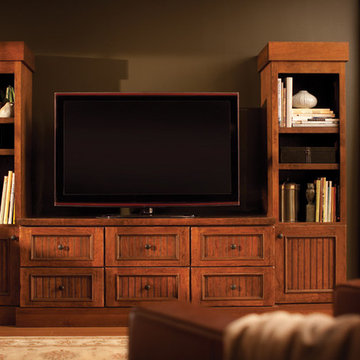 Fashionable Built-In Entertainment Center Cabinetry with a Craftsman Style