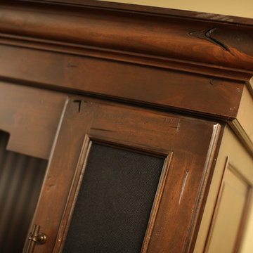 Fashionable Entertainment Center Cabinet Close Up Showing Crown Molding Detail w