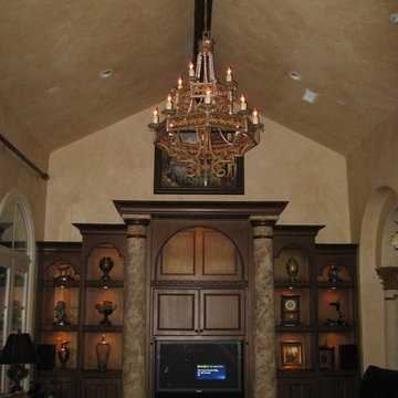 Faux Finished Cabinet,  Cement covered colums, wood styled beam, glazed walls.
