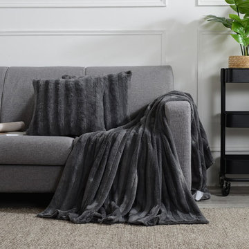 Faux Fur Blanket and Throw Pillow