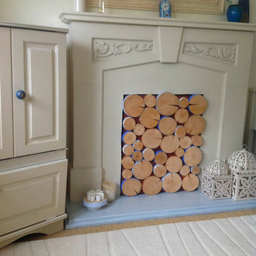 Faux Log Stack for an Empty Fireplace with Log Wall Tiles