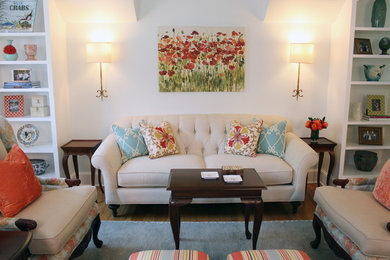 Living room - small transitional light wood floor living room idea in Baltimore with blue walls