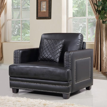 Ferrara Black Leather Nailhead Living Room Set