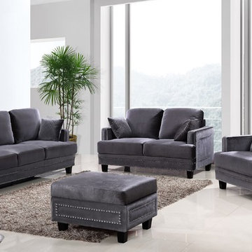 Ferrara Grey Velvet Nailhead Living Room Set