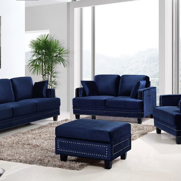 Ferrara Navy Velvet Nailhead Living Room Set