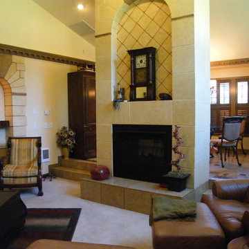 Fireplace column is the room's focal point.