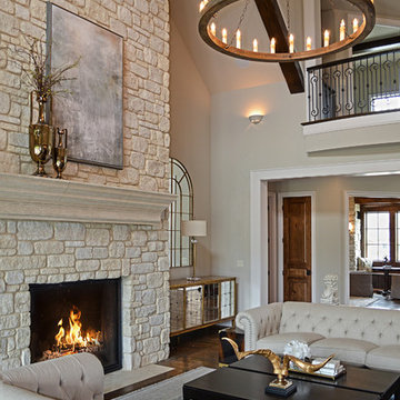 Fireplace featuring Weston Cream Natural Stone Veneer