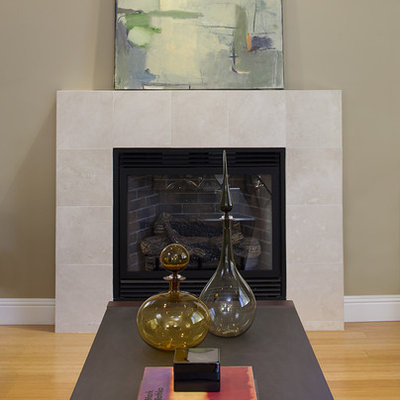 Inspiration for a contemporary bamboo floor living room remodel in Dallas with a tile fireplace