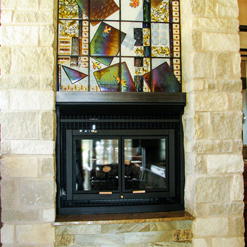 Fireplace with Custom Glass Tiles