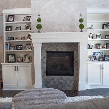 Fireplace with wood mantle