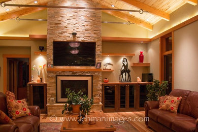 Photo of a large traditional living room in Denver.