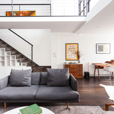 Living room - mid-sized contemporary formal and open concept dark wood floor living room idea in Melbourne