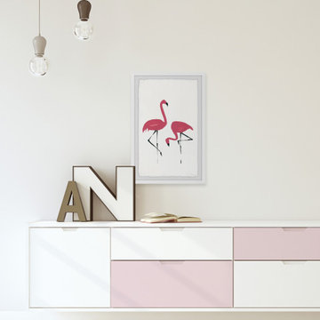 "Flamingo Stand" Framed Painting Print