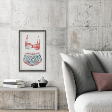 "Flamingo Summer Swimsuit" Framed Painting Print