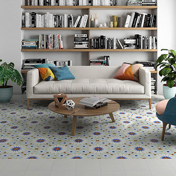 FLOOR WITH ART CASSATT ENCAUSTIC LOOK PORCELAIN TILE
