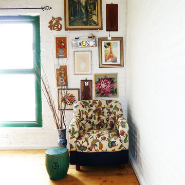Floral Tufted Chair with Vintage Art