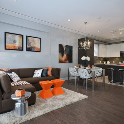 Living room - contemporary living room idea in Vancouver with gray walls
