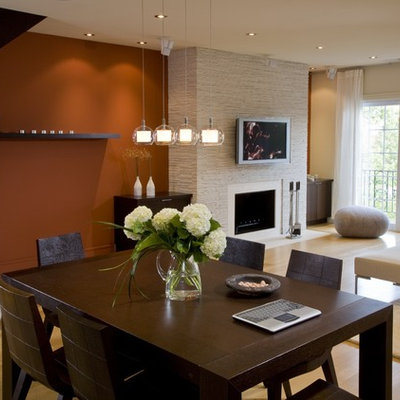 Minimalist living room photo in DC Metro with a standard fireplace and a wall-mounted tv