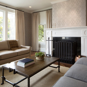 Formal Living Room with White Fireplace