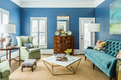 Design ideas for a medium sized classic enclosed living room in Atlanta with blue walls.