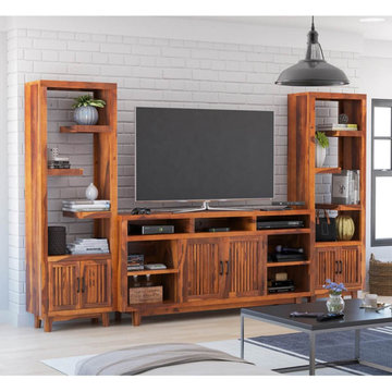 Fowlerton Solid Wood Entertainment Center with Bookshelves