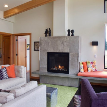 Freeland Residence - Mass fireplace with window seat.