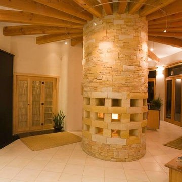 Freestanding Circular Sandstone Fireplace