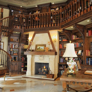 French Inspired Fireplace in an Elegant Library
