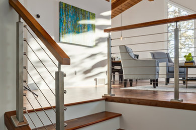 Large transitional staircase photo in Calgary
