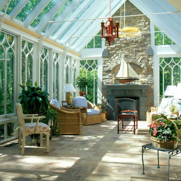 Gable-end conservatory with fireplace