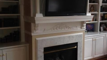 Gas fireplace makeover with tiny stone facing
