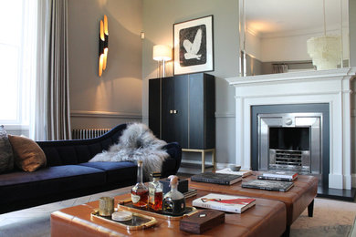 Inspiration for a contemporary living room in Other with grey walls.