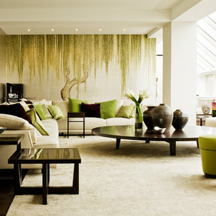 Example of a large trendy living room design in New York with no fireplace and no tv